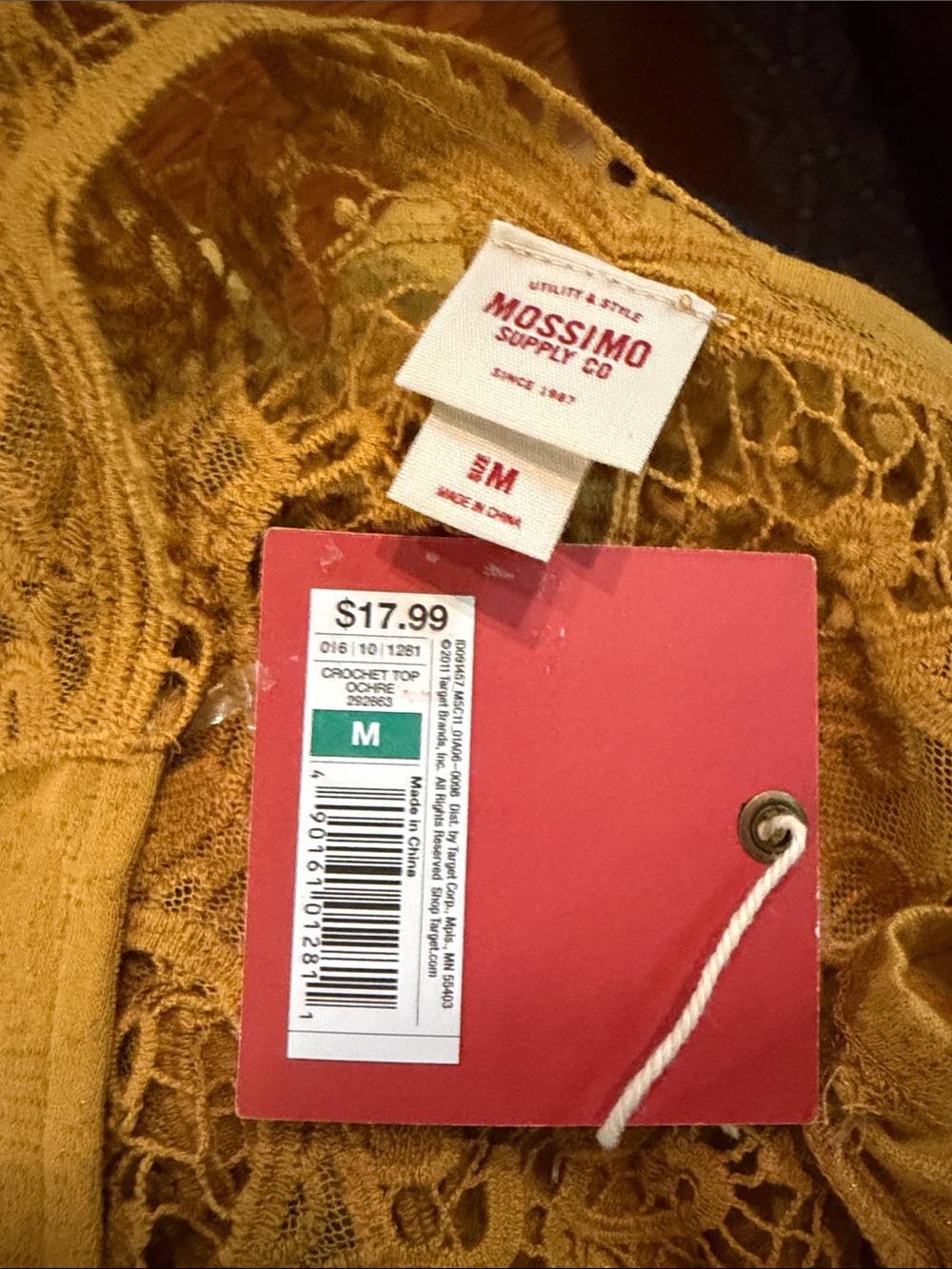 Mossimo Supply Co. Shirt-sleeved Mustard T-Shirt with Crochet Back